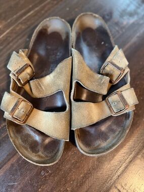 Birkenstock Tan Suede Double-Buckle Sandals with Copper Buckles - Euro Size 41